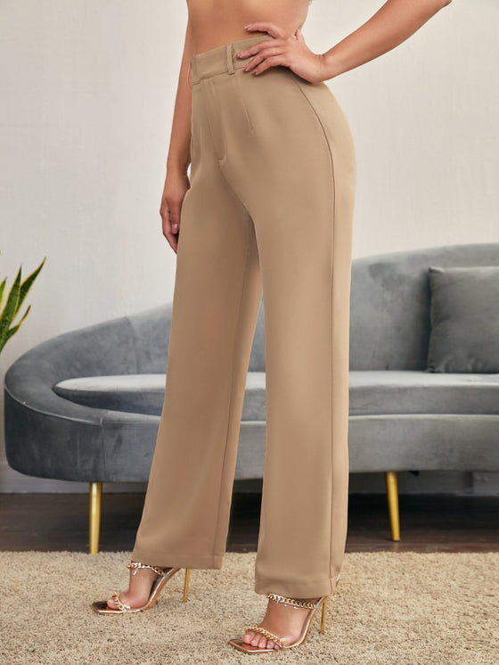 Solid Straight Leg Tailored Pants