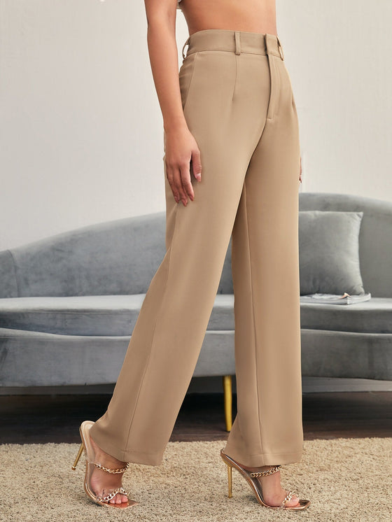 Solid Straight Leg Tailored Pants