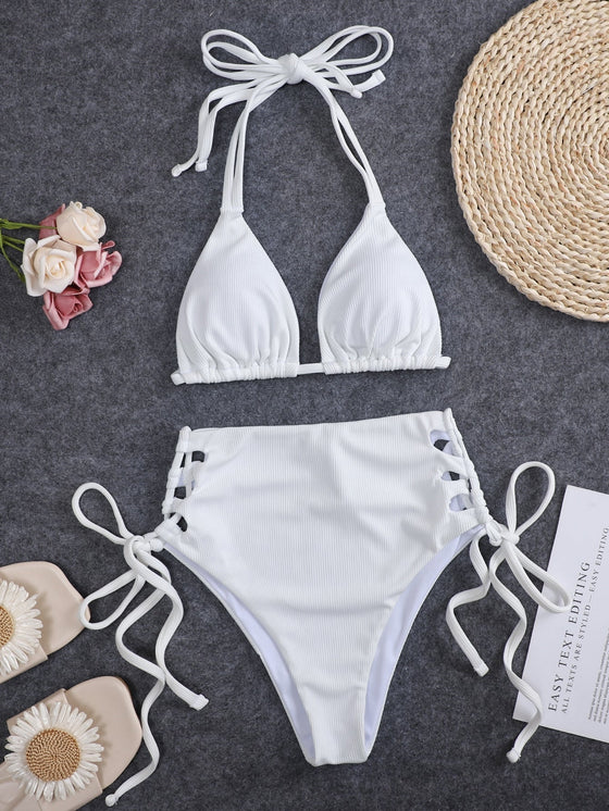 Rib Triangle High Waisted Bikini Swimsuit