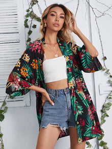  Open Front Tropical Print Kimono