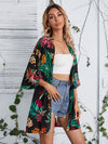 Open Front Tropical Print Kimono