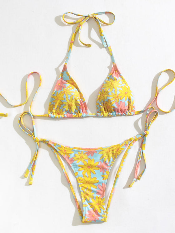 Floral Triangle Tie Side Bikini Swimsuit