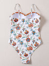 Floral Print Frill Push Up One Piece Swimsuit