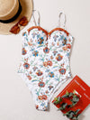 Floral Print Frill Push Up One Piece Swimsuit