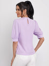 Keyhole Back Mock neck Puff Sleeve Top