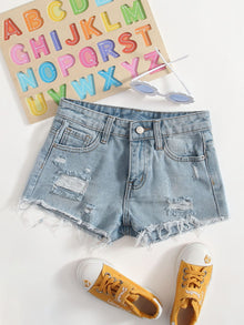  Girls Ripped Detail Denim Shorts