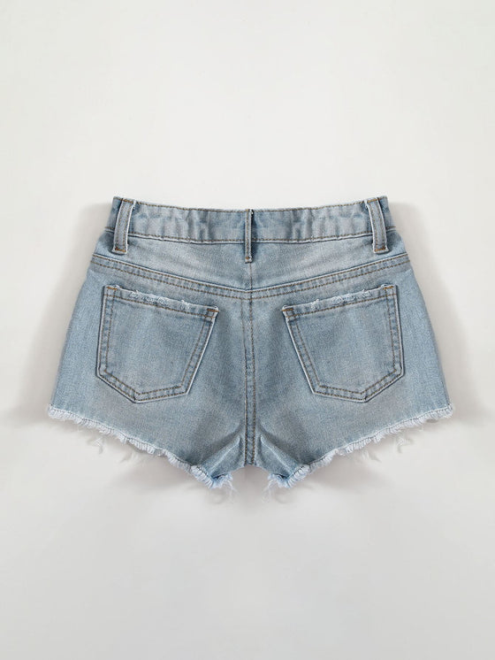 Girls Ripped Detail Denim Shorts