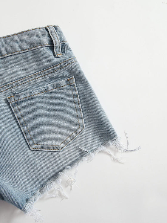 Girls Ripped Detail Denim Shorts