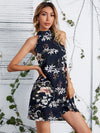 Tie Back Floral Print Halter Dress