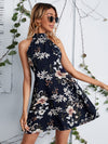 Tie Back Floral Print Halter Dress