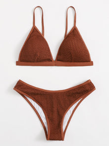  Textured Triangle Bikini Swimsuit