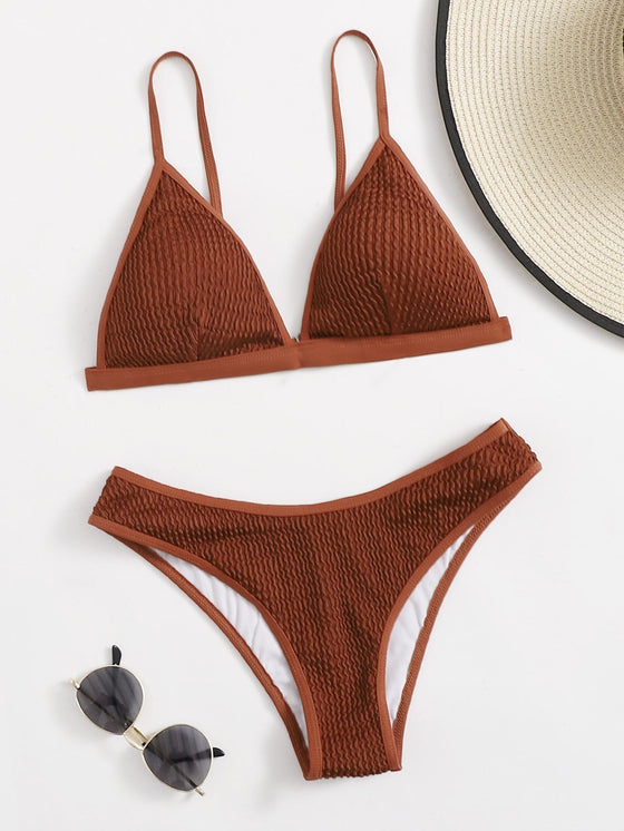 Textured Triangle Bikini Swimsuit