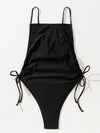 Drawstring Tie Side One Piece Swimsuit