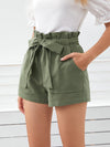 Paperbag Waist Slant Pocket Belted Shorts