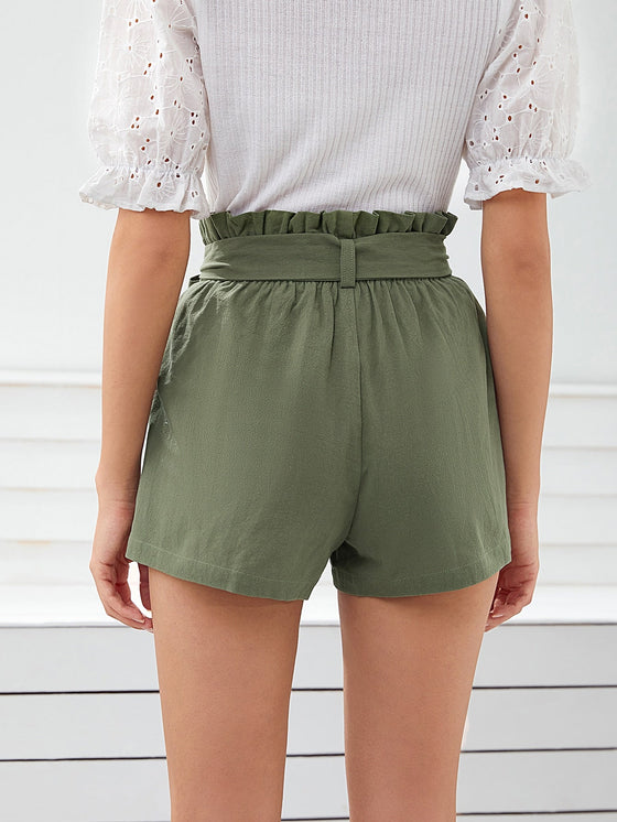 Paperbag Waist Slant Pocket Belted Shorts