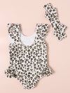 Baby Girl Leopard Ruffle One Piece Swimsuit Headband