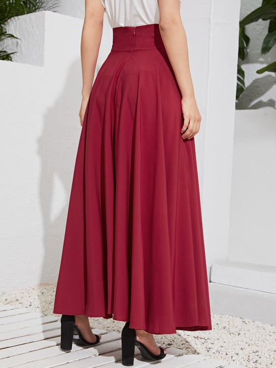 Modely High Waist Zip Back Knot Swing Skirt