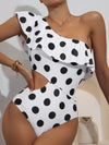 Polka Dot Ruffle One Shoulder One Piece Swimsuit