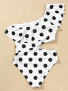 Polka Dot Ruffle One Shoulder One Piece Swimsuit