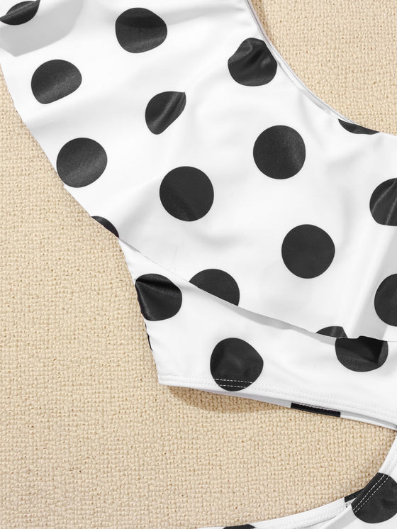 Polka Dot Ruffle One Shoulder One Piece Swimsuit