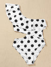 Polka Dot Ruffle One Shoulder One Piece Swimsuit