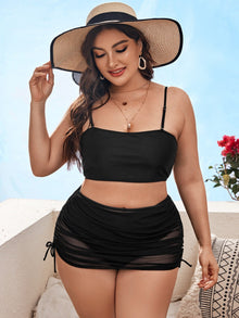  Plus High Waisted Bikini Swimsuit Drawstring Cover Up