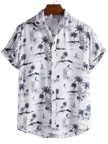  Men Palm Tree And Pineapple Print Shirt