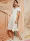 Puff Sleeve Solid Satin Dress