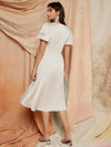 Puff Sleeve Solid Satin Dress