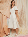 Puff Sleeve Solid Satin Dress