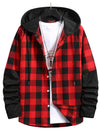 Men Gingham Drawstring Hooded Shirt