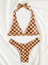 Checkered Halter Bikini Swimsuit