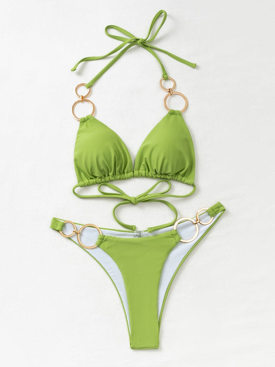 Ring Linked Halter Bikini Swimsuit