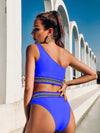 Contrast Trim One Shoulder Bikini Swimsuit