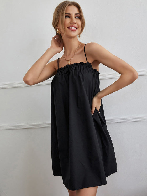 Solid Frill Trim Cami Dress