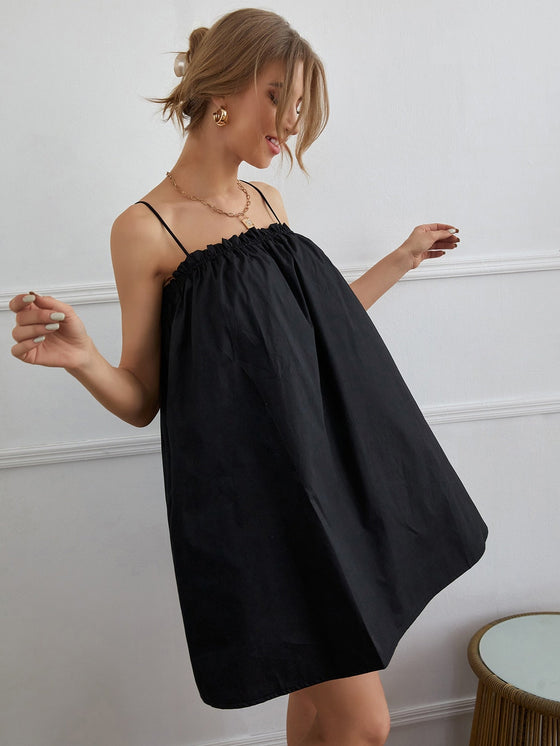 Solid Frill Trim Cami Dress