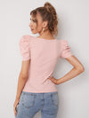 Sweetheart Neck Puff Sleeve Rib knit Tee