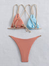 Color Block Triangle Thong Bikini Swimsuit