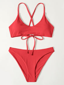  Rib Tie Back Bikini Swimsuit