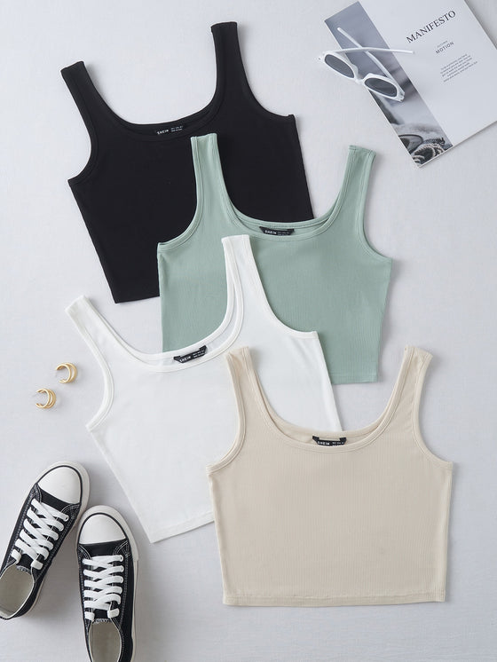 4pack Solid Crop Tank Top