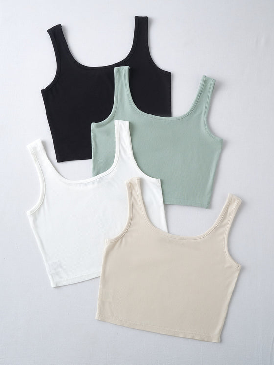 4pack Solid Crop Tank Top