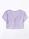 V neck Button Placket Crop Tee