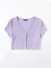 V neck Button Placket Crop Tee