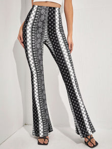  Graphic Print Flare Leg Pants