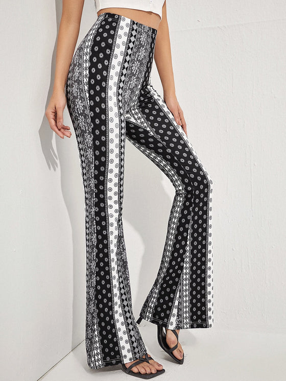 Graphic Print Flare Leg Pants