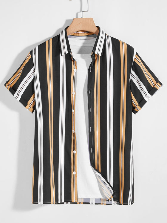 Men Vertical Striped Button Up Shirt