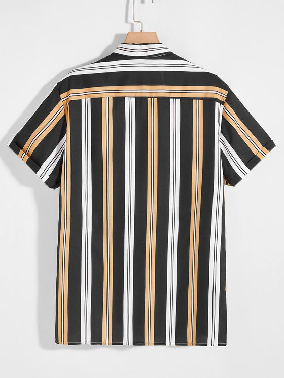 Men Vertical Striped Button Up Shirt Without Tee