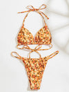 Allover Floral Halter Thong Bikini Swimsuit