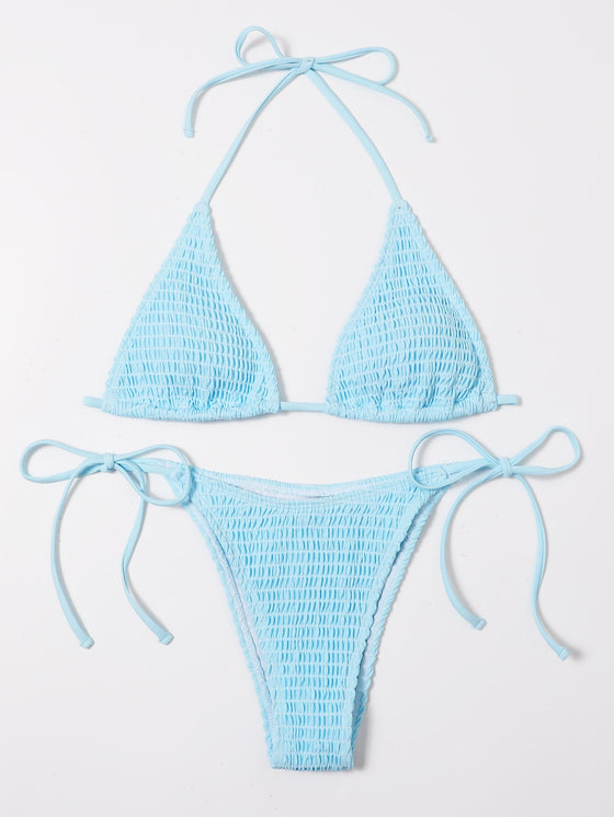 Smocked Micro Triangle Tie Side Bikini Swimsuit