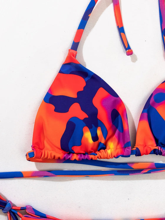 Camo Print Triangle Tie Side Bikini Swimsuit